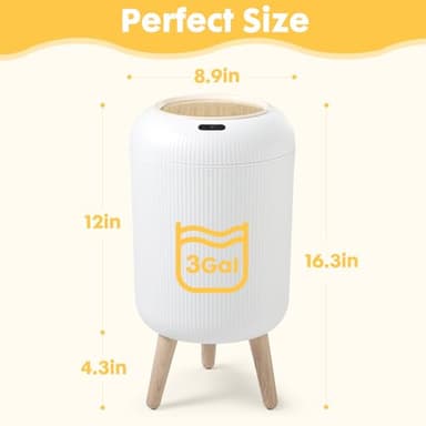 onlcuk Automatic Motion Sensor Bathroom Trash Can with Lid, 3 Gallon / 11L Touchless Trash Garbage Bin with Removable Legs for Kitchen, Bedroom, Office, Small Trash Cans Trashcan Wastebasket-White - Image 3