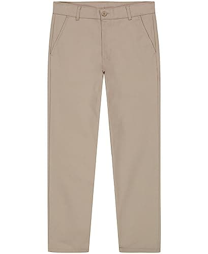 Nautica Boys' School Uniform Flat Front Twill Pant, Khaki, 12 Husky - Image 1