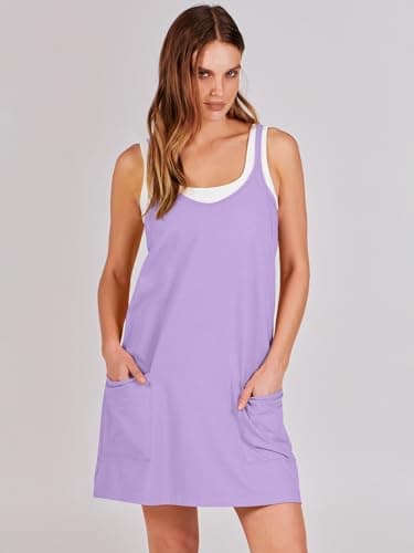 ANRABESS Women Athletic Dress Summer Tennis Workout Active Sports Mini Romper Dress Built in Shorts Travel Vacation Clothes Purple X-Smal - Image 2
