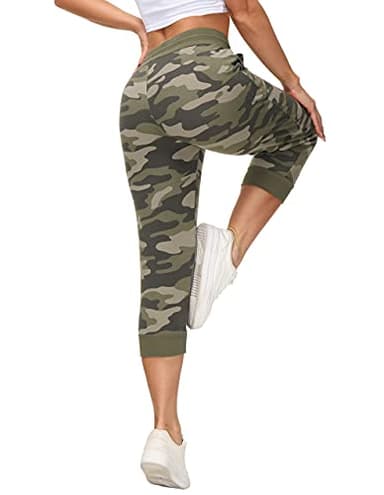 SPECIALMAGIC Women's Sweatpants Cropped Jogger French Terry Running Pants Lounge Loose Fit Drawstring Waist with Side Pockets Camouflage Army Green S - Image 5