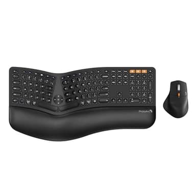 ProtoArc Ergonomic Wireless Keyboard Mouse, EKM01 Plus Full Size Ergo Bluetooth Keyboard Mouse Combo, Split Design, Wrist Rest, Multi-Device, Rechargeable, for Windows/Mac OS - Black - Image 1