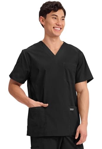 Cherokee Men's V-Neck Top Traditional fit with 4 Pockets, Ultra Soft, Durable, Fade Resistant, 2-Way Stretch Fabric - WW695, M, Black - Image 4