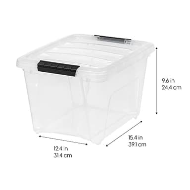 IRIS USA 19 Qt Stackable Plastic Storage Bins with Lids, 6 Pack - BPA-Free, Made in USA - See-Through Organizing Solution, Latches, Durable Nestable Containers, Secure Pull Handle - Clear - Image 2