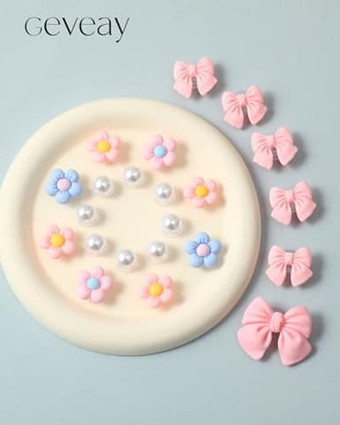 Geveay Pink Shoe Charms for Girls Women,22Pcs Cute Flower Bow Shoe Charms with Pearl,Resin Flower Shoe Accessories for Decoration Perfect Birthday Party Gift - Image 6