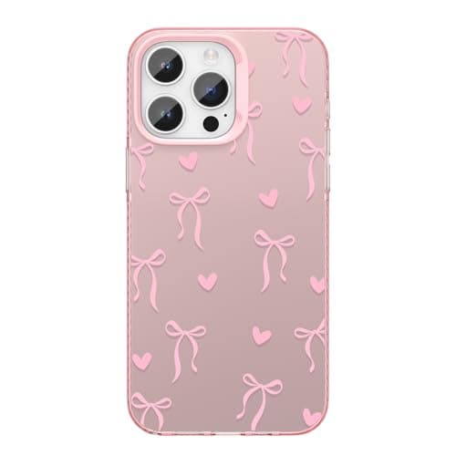 ZTOFERA for iPhone 14 Pro Case,Cute Pink Ribbon Bow Tie Planet Star Floral Aesthetic Phone Case,Trendy Slim Hard IMD Shockproof Protective Bumper Phone Cover for Women Girls,Heart - Image 1