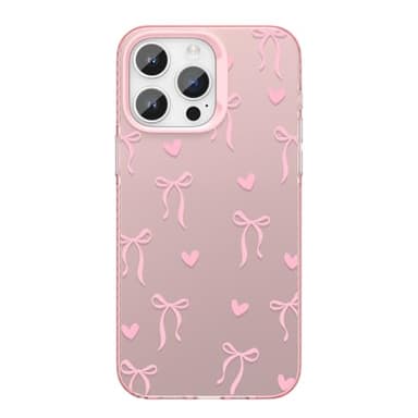 ZTOFERA for iPhone 14 Pro Case,Cute Pink Ribbon Bow Tie Planet Star Floral Aesthetic Phone Case,Trendy Slim Hard IMD Shockproof Protective Bumper Phone Cover for Women Girls,Heart - Image 1