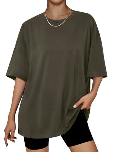 Trendy Queen Womens Oversized Summer T Shirts Fashion Workout Plus Size Tops Short Sleeve Beach Vacation Gym Clothes 2025 ArmyGreen L - Image 1