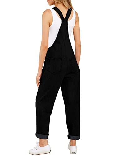 luvamia Women's Casual Adjustable Denim Bib Overalls Jeans Pants Fashion Loose Overall Jumpsuits Warm Onyx Black Size X-Large - Image 2