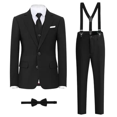 BOLADA Boys' Suit Black Slim fit Suits for Kids Formal Classic 6 Piece Big Boys Tuxedos Teen Youth Size 12 - Image 1