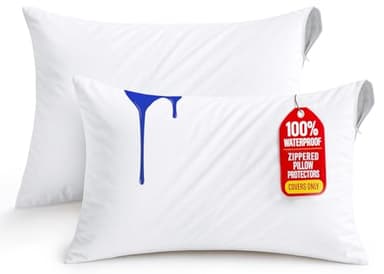 Utopia Bedding Waterproof Pillow Protectors Zippered King Size (2 Pack, White), Zippered Pillowcases, Bed Bug Proof Pillow Encasement Covers 20 x 38 Inches - Image 1