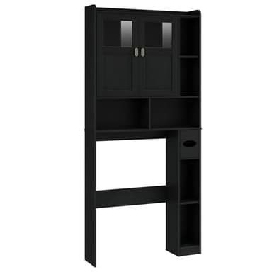 Vabches Over The Toilet Storage Cabinet, Bathroom Shelf Over Toilet with Glass Doors and Adjustable Shelves, Black Freestanding Home Space Save Toilet Rack, for Restroom, Bathroom, Laundry - Image 8