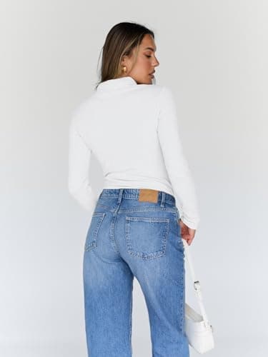 Trendy Queen Women's Turtleneck Long Sleeve Shirts Fall Fashion BasicThermal Underwear Tops Winter Clothes 2024 White M - Image 4