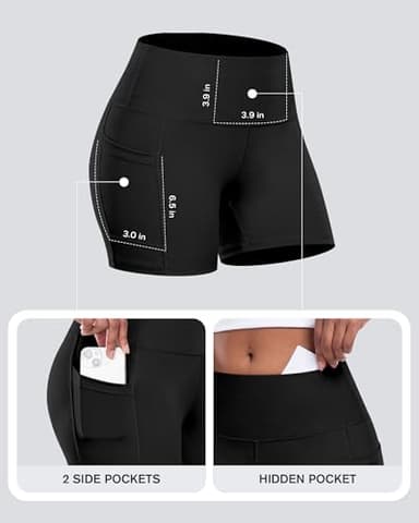 CHRLEISURE Womens Biker Yoga Shorts with Pockets: High Waisted Tummy Control Spandex Workout Athletic Gym Shorts 4 Packs(5'' 4Black, M) - Image 2