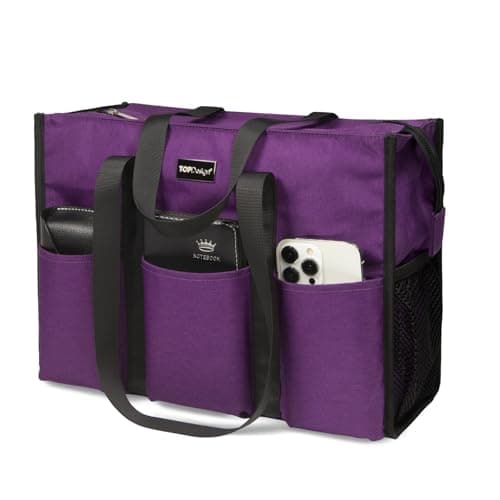 TOPDesign Utility Water Resistant Tote Bag with 13 Exterior & Interior Pockets, Top Zipper Closure & Thick Bottom Support, for Working Women, Teachers, Nurses, Accountants (Purple) - Image 1