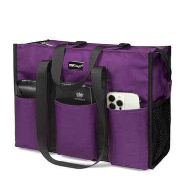 TOPDesign Utility Water Resistant Tote Bag with 13 Exterior & Interior Pockets, Top Zipper Closure & Thick Bottom Support, for Working Women, Teachers, Nurses, Accountants (Purple) - Image 1