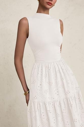PRETTYGARDEN Summer Dresses for Women 2025 Casual Eyelet Sleeveless Wedding Guest Maxi Dress Tank Top Sundress with Pockets - Image 6