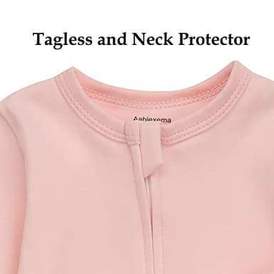 Aablexema Baby Footie Pajama with Mitten Cuffs, Double Zipper Infant Cotton clothes Sleeper Pjs, Footed Sleep Play(Ivory & Grey & Pink,0-3 Months) - Image 5