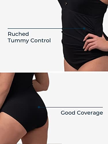 Ribbed One Piece Swimsuits for Women Button up Swimwear Tummy Control Retro Bathing Suits Black Large - Image 5