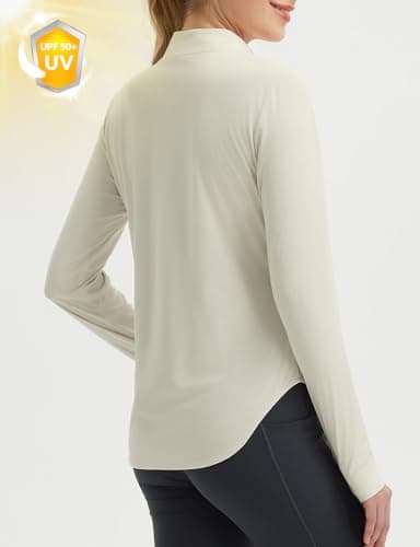 baleaf Women's Rash Guard for Women Sun Shirts UV Protection Half Zip UPF50+ Lightweight Clothing Quick Dry Hiking Top Raw Linen L - Image 2