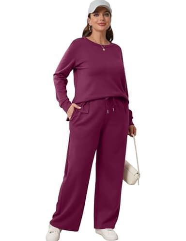 XIEERDUO Women 2 Piece Outfits Fall Fashion Long Sleeve Tracksuit Winter Travel Sweatsuit Loose Wide Leg Loungewear Comfy Airport Resort Wear Women's Vacation Track Suit Purple M - Image 4