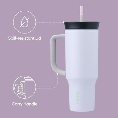 Owala Stainless Steel Triple Layer Insulated Travel Tumbler with Spill Resistant Lid, Straw, and Carry Handle, BPA Free, 40 oz, Purple (Bunny Hop) - Image 3