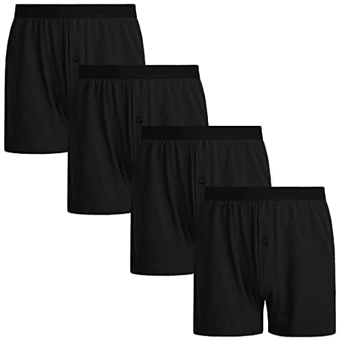 INNERSY Men's Cotton Boxers Loose Fit Breathable Knit Boxer Shorts with Button Fly 4-Pack(4 Black,L) - Image 1