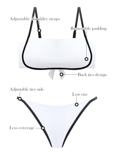 RELLECIGA Women Bandeau Bikini Set Adjustable Splicing Color High Cut Two Piece Bathing Suits White Large - Image 5