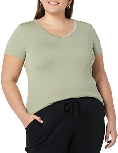 Amazon Essentials Women's Slim-Fit Short-Sleeve V-Neck T-Shirt, Pack of 2, Black/Sage Green, Small - Image 6
