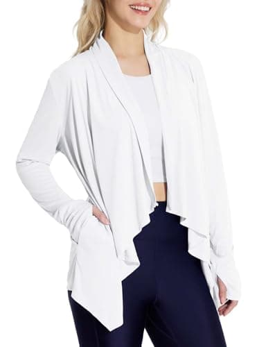 baleaf Women's Long Sleeve UPF 50+ Sun Protection Shirts Lightweight Open Front Cardigan with Pockets Beach Cover Up SPF Sun Wrap with Pockets White XL - Image 1