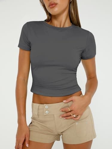 AUTOMET Womens 3 Piece Short Sleeve Shirts Basic Going Out Slim Fitted Crop Tops 2025 Summer Y2k Clothes Black,White,Gray M - Image 2