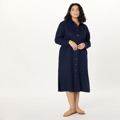 The Drop Women’s Fiona Relaxed Linen Midi Shirt Dress, Maritime Navy, M - Image 5
