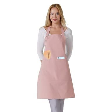TOSHE Kitchen Apron Waterdrop Resistant Cotton Apron with adjustable Aprons for Women with Pockets 10 Color option Cooking Powder Pink Apron (Powder Pink) - Image 1