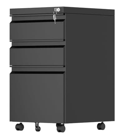 Aobabo 3 Drawer File Cabinet with Lock,Metal Filing Cabinet with Wheels for Home Office & Business Enterprise, Legal/Letter Size, Fully Assembled Except Wheels, Black - Image 1