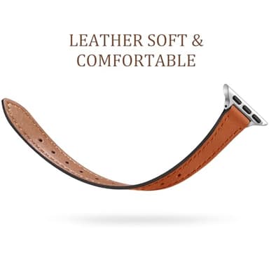 Charlam Compatible with Apple Watch Bands for Women 46mm 44mm 45mm 42mm 41mm 40mm 38mm, Top Grain Soft Leather Bands for Slim Wristband for iWatch SE, Series 11 10 9 8 7 6 5 4 3 2 1, London Tan/Silver - Image 3