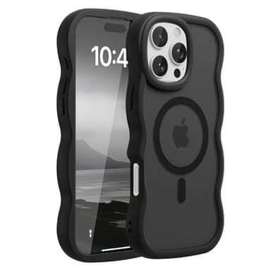 Amzfield Magnetic for iPhone 16 Pro Case, Compatible with Magsafe Wavy Frame Cute Design Translucent Matte Hard Back Silicone Bumper Shockproof Phone Case for iPhone 16 Pro Women Girls, Black - Image 8