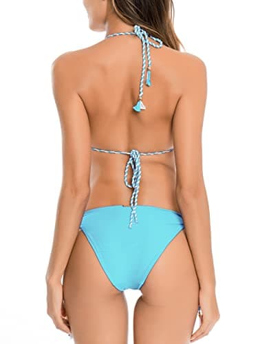 RELLECIGA Women's Sky Blue+White Crochet Lace Triangle Bikini Set Brazilian Swimwear for Women Size XX-Large - Image 5