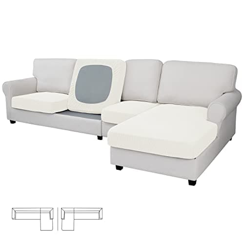 Easy-Going Stretch 4 Pieces Couch Cushion Covers for Sectional Sofa Left/Right L Shape Chaise Lounge Sofa Seat slipcover Anti-Slip Sofa Cover Soft (3 Seater + 1 Chaise, Cream) - Image 1