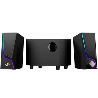 Nylavee Computer Speakers with Subwoofer, 2.1 Hi-Fi PC Speakers System with 6 Lighting Modes, Enhanced Bass, Plug and Play, USB/USB-C Powered and 3.5mm Aux in for Desktop, Monitor, Laptop, Tablet - Image 1