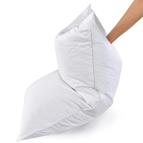 Three Geese White Goose Feather Bed Pillows Queen/Standard Size Set of 2- Soft 600 Thread Count 100% Cotton, Medium Firm,Soft Support Surround Fill Polyfiber,White Solid - Image 1