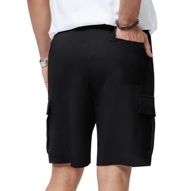 3rd hill Mens Casual Sweat Cargo Cotton Shorts Drawstring Elastic Waist Athletic Workout Gym Jogger Shorts with 5 Pockets Black - Image 3