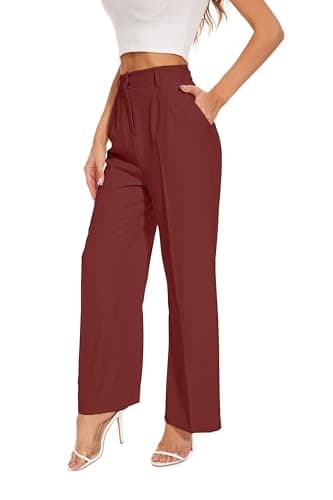 FUNYYZO Women's Wide Leg Pants High Elastic Waisted in The Back Business Work Trousers Long Straight Suit Pants - Image 1