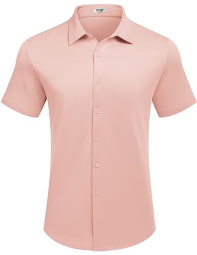 COOFANDY Men's Casual Button Down Shirts Short Sleeve Wrinkle Free Summer Tops Light Pink - Image 2