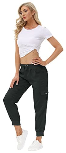 MoFiz Women Cargo Pants with Pockets Lightweight Outdoor Summer Travel Casual Hiking Pants Running Joggers Sweatpants Elastic Waist Dark Grey 2XL - Image 6