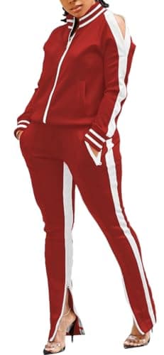 TOPONSKY Ladies Sweat Suits Suit Outfit Womens Warm Up 2 Piece Sweater Lounge Sets Red L - Image 4
