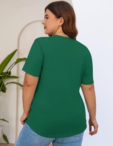 Kistore Women's Fashion Tops Plus Size Summer Round Neck Short Sleeve Shirts Pleated Loose Work Blouses Green 4XL - Image 3