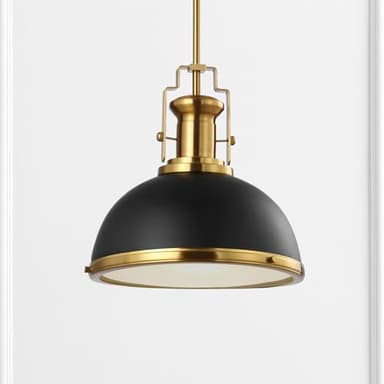 JONATHAN Y JYL9536A Homer 13" 1-Light Modern Industrial Iron LED Dome Pendant, Classic, Cottage, Farmhouse, Industrial, Rustic, Transitional, Office, Living Room, Kitchen, Foyer, Black/Brass Gold - Image 8