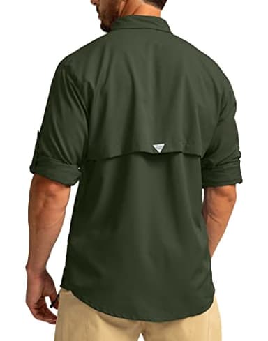 Men's Sun Protection Fishing Shirts Long Sleeve Travel Work Shirts for Men UPF50+ Button Down Shirts with Zipper Pockets(Olive Large) - Image 3