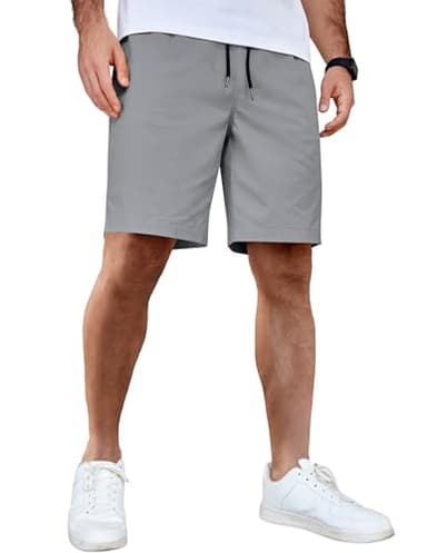 COOFANDY Men's Drawstring Shorts Stretch Waistband Casual Walking Shorts with Pockets Grey - Image 1
