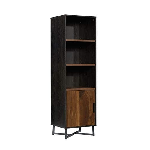 Sauder Canton Lane Industrial 3-Shelf Bookcase with Door/Book Shelf, Brew Oak Finish - Image 1
