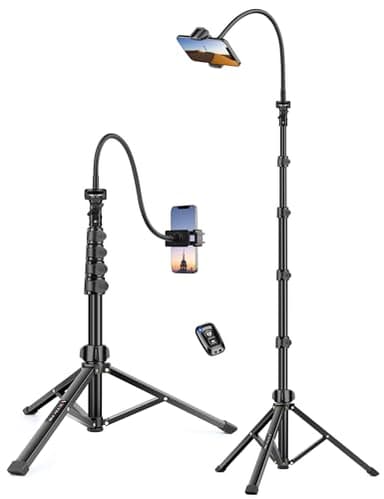 87" Phone Tripod Stand with 15.7" Bendable Gooseneck, Flexible Tripod for iPhone with Remote, Tall Cell Phone Tripod for Video Recording, Compatible with iPhone 15/14/13 Pro Max/Android Smartphone - Image 1